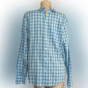 Bonobos men’s Large shirt button down gingham checker blue aqua cotton casual